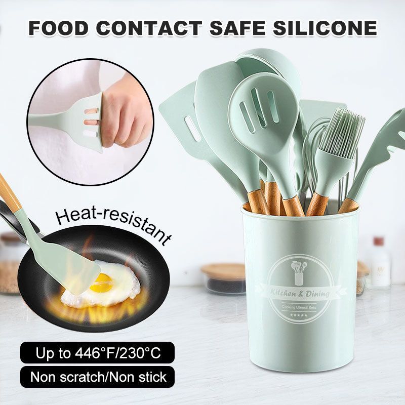 Cheap Silicone Non-Stick Cookware for Kitchen Wooden Handle Kitchen Utensils  Set Spatula Egg Beaters Kitchenware Kitchen Accessories