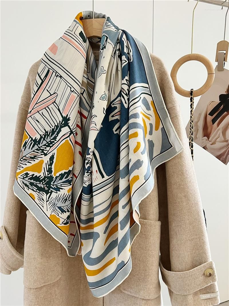 Silk Wool Scarf 135CM Hems Rolled Brand Scarf Designer Luxury