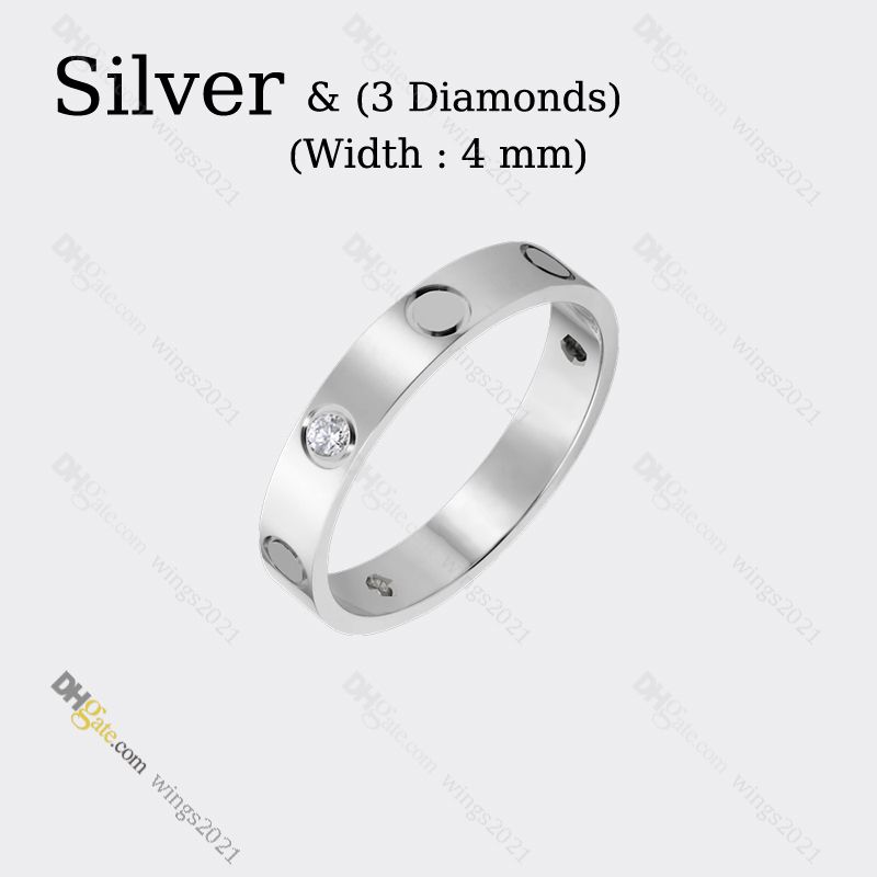 Silver (4mm)-LOVE Ring 3 Diamond