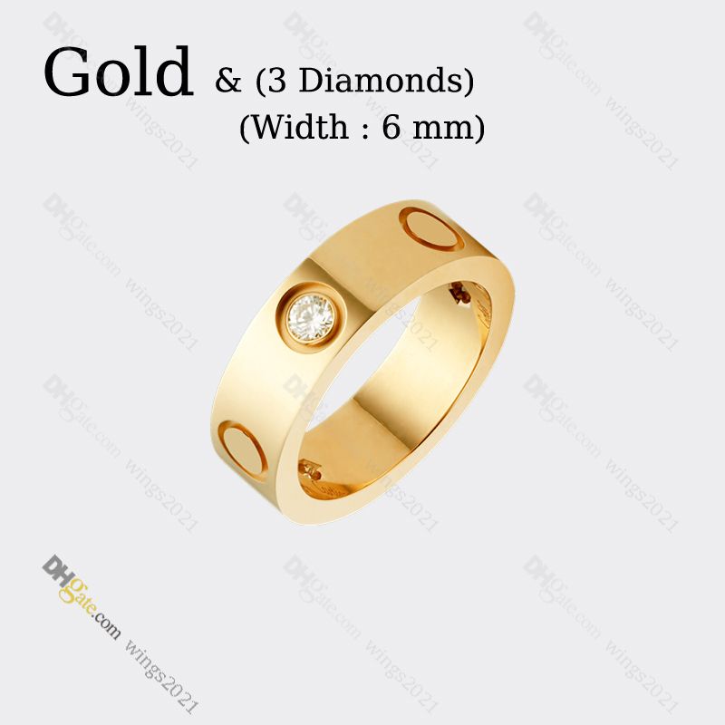 Gold (6mm)-LOVE Ring 3 Diamond