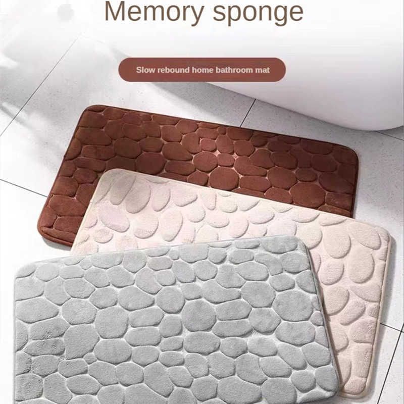 3D Non Slip Bathroom Mat Cobblestone Embossed Bath Mats Absorbent