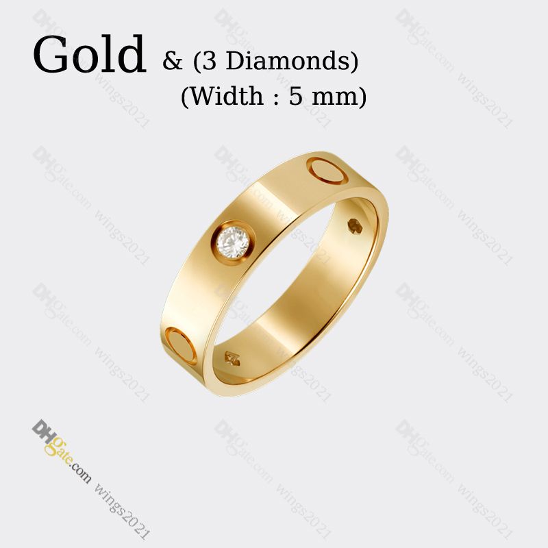 Gold (5mm)-LOVE Ring 3 Diamond