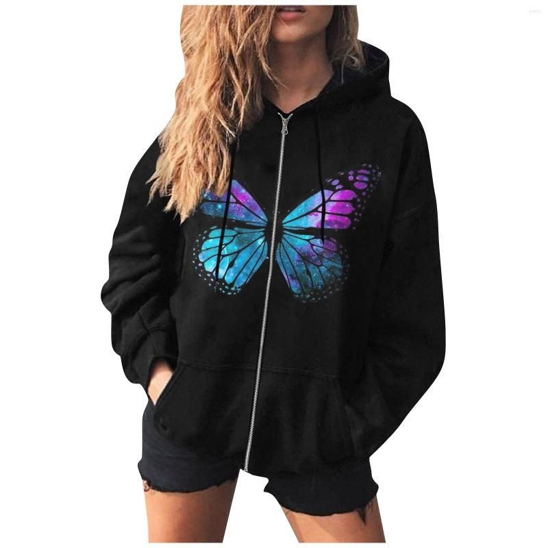 SHENHE Women's Graphic Butterfly Print Casual Hoodie Drawstring Sweatshirt  With Kangaroo Pockets