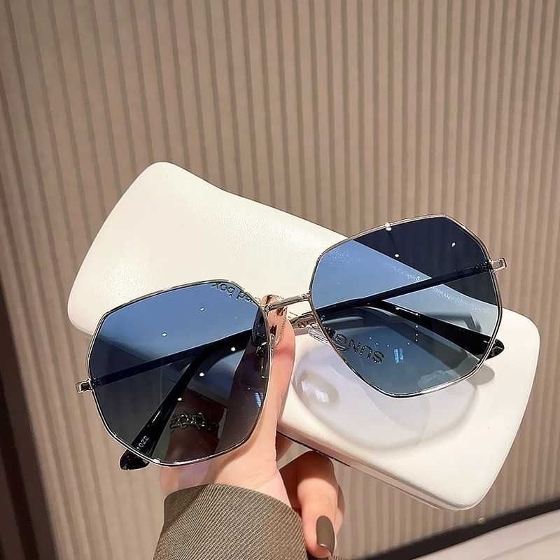 silver framed blue patch sunglasses