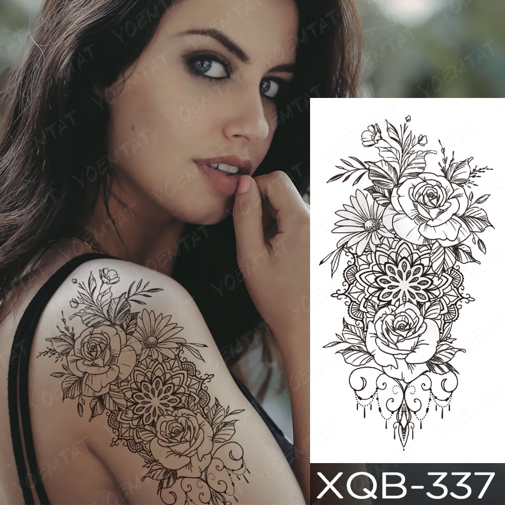 Temporary Tattoos Waterproof Tattoo Stickers Peony Rose Flower Mandala