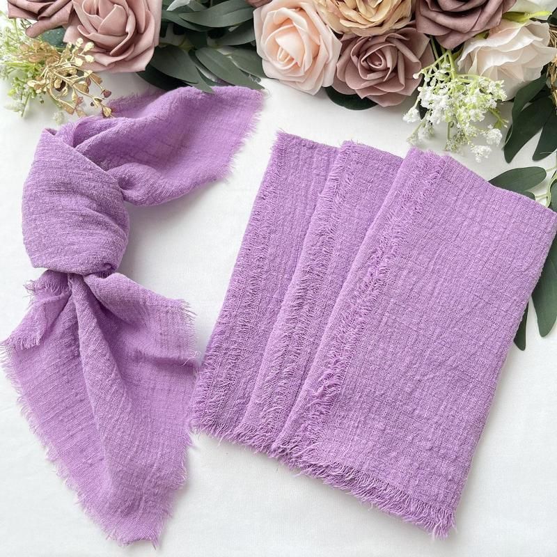 50pcs Fringed Cotton Napkin Wholesale 42x42cm Washable Rustic Gauze Reusable  Tea Towel Wedding Party Table Decor Cloth Napkins