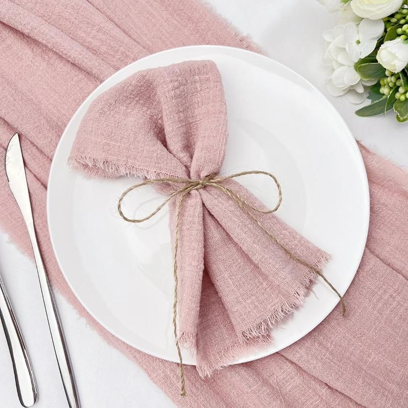 50pcs Fringed Cotton Napkin Wholesale 42x42cm Washable Rustic Gauze Reusable  Tea Towel Wedding Party Table Decor Cloth Napkins