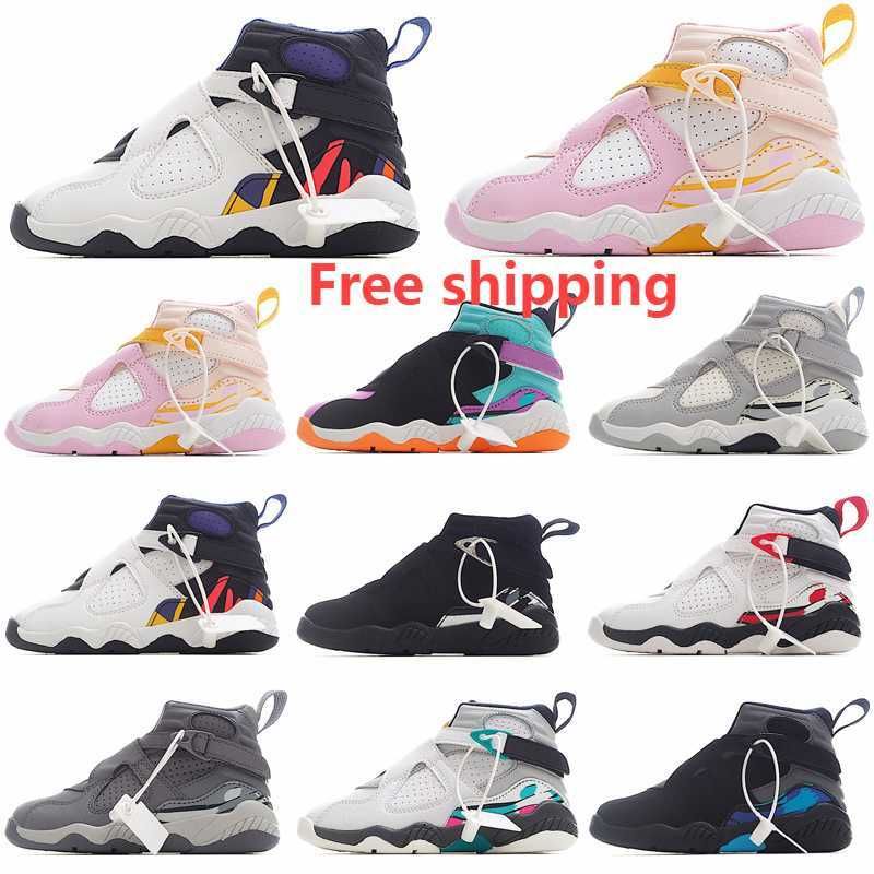 kids sneakers Jumpman 8 8s VIII Playoff Basketball Shoes High Top Sneaker Kid shoes Youth Toddler Alternate Aqua Black Cement White Blue Pink Grey