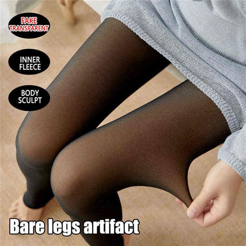 Fake Translucent Warm Tights For Winter Womens Fleece Tights Thick