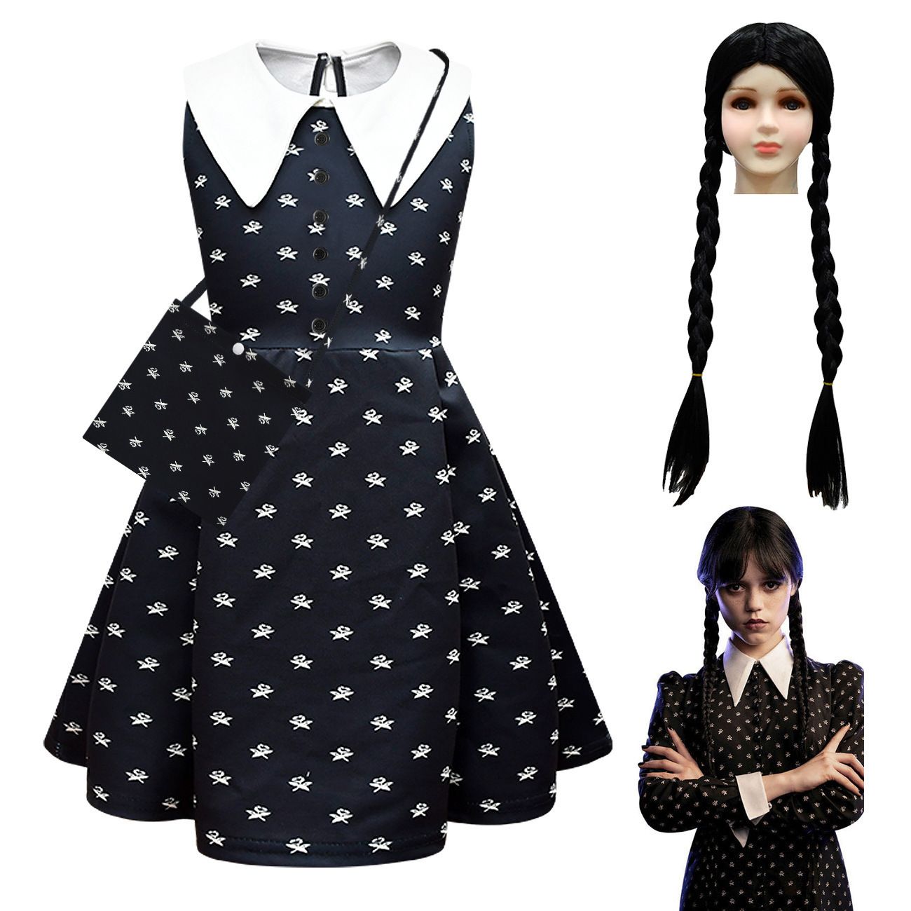 Wednesday Dress for Girls Kids Addams Family Cosplay Costume Outfit