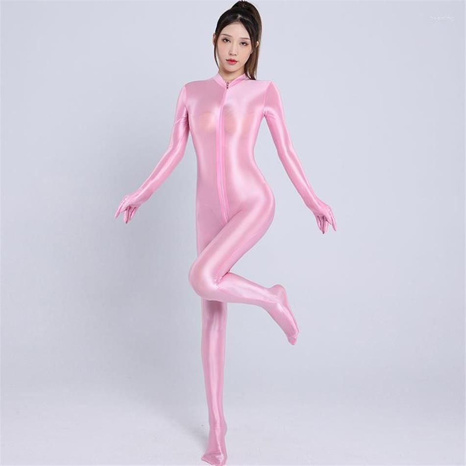 Bras Sets Zipper Open Crotch Full Body Satin Glossy Rompers Gloves Tights  Shiny Sexy Bodysuit Women Aldult Club Party Erotic Jumps291D From  Frank0098, $17.01