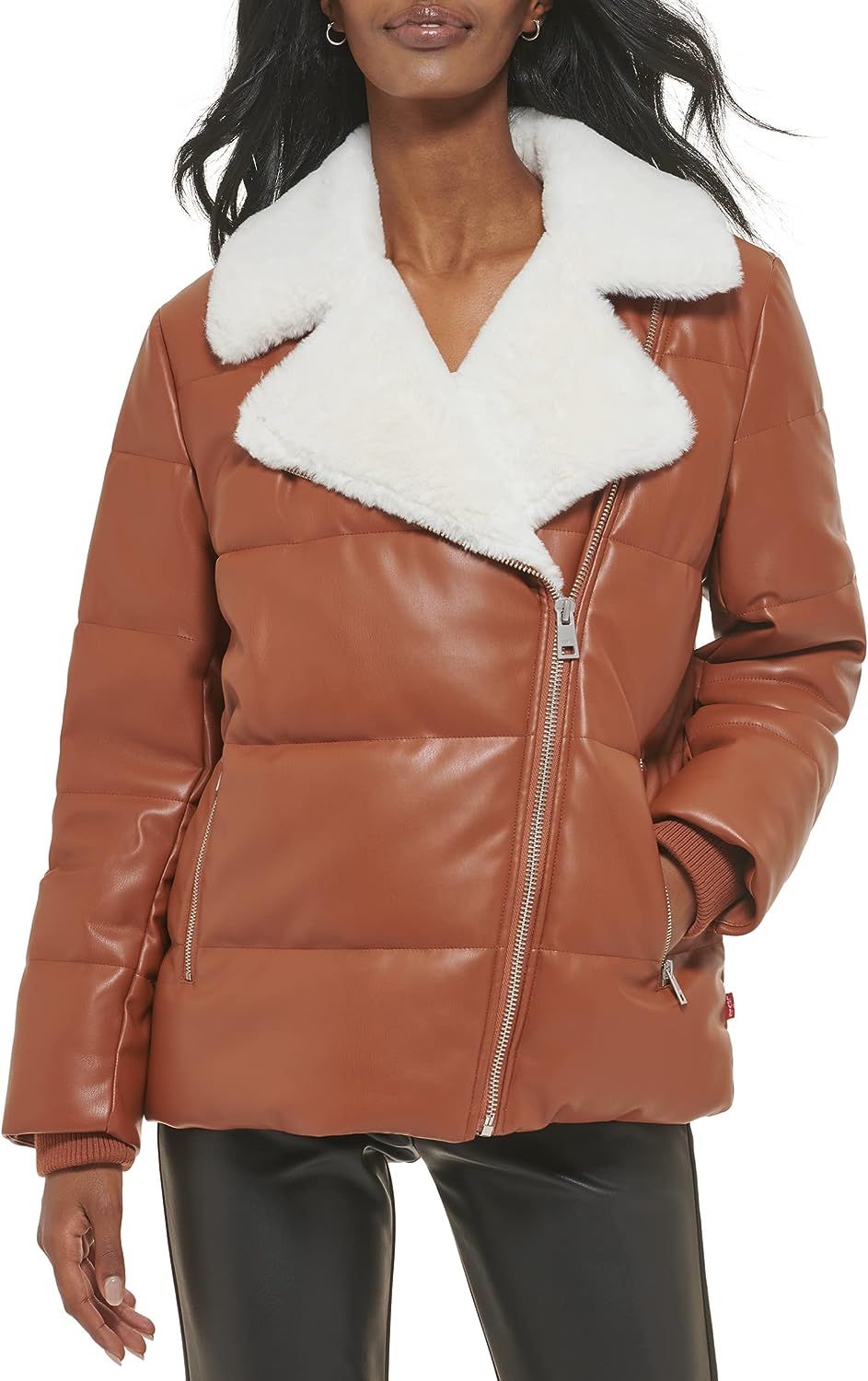 Camel Faux Fur Trimmed Moto