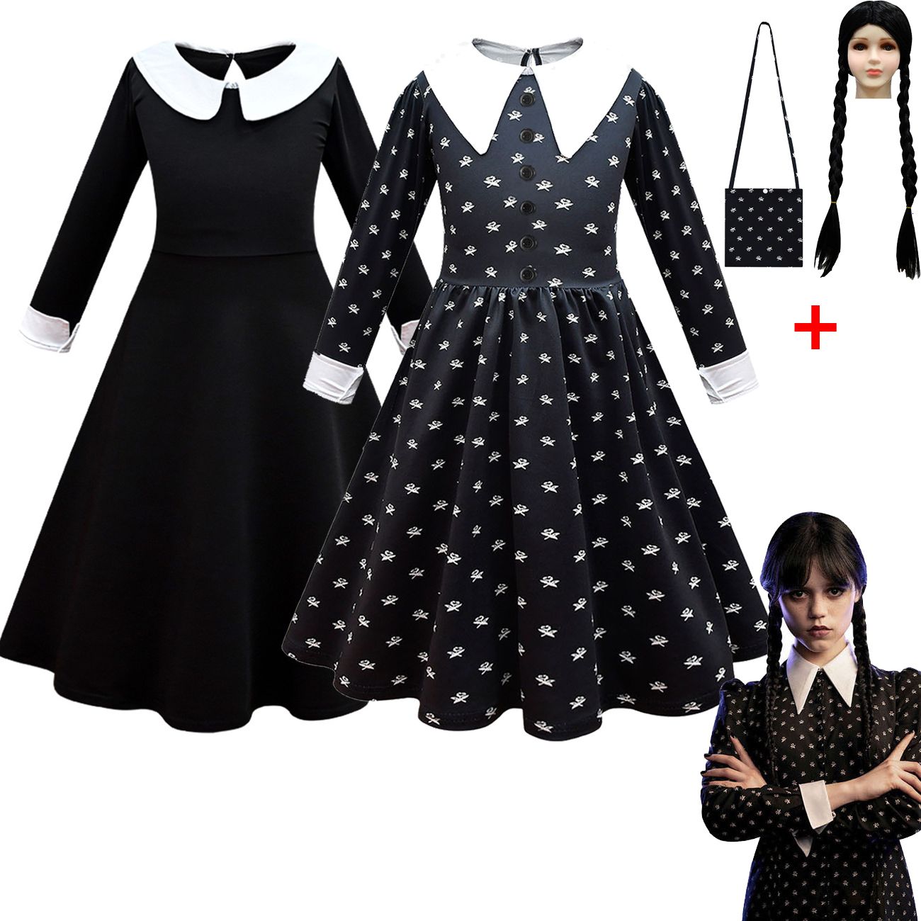 Wednesday Dress for Girls Kids Addams Family Cosplay Costume Outfit