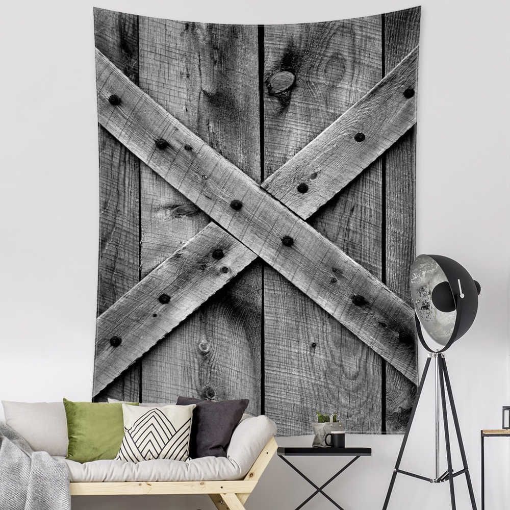 Tapestries Gray Retro Wooden Door Tapestry Wall Hanging Abstract