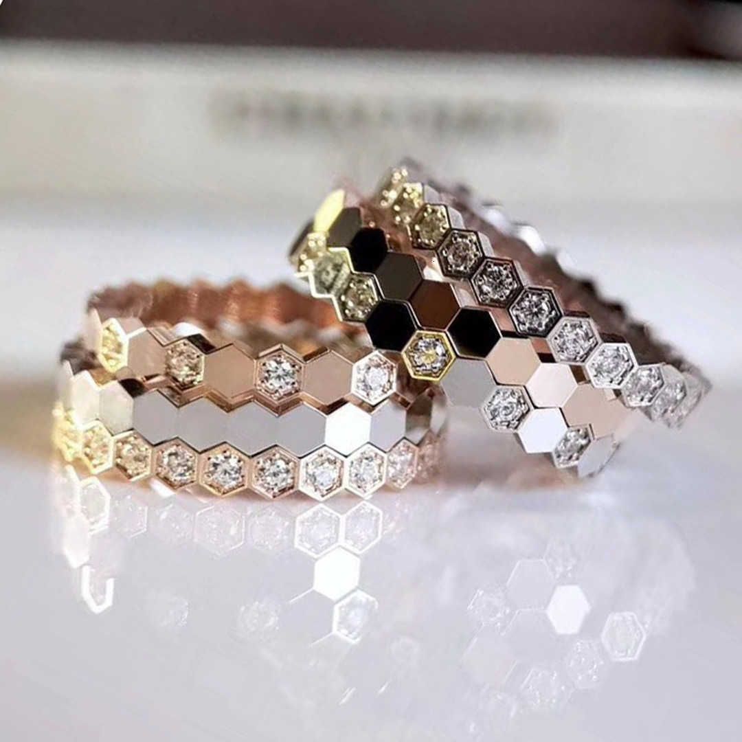 Chaumet Paris Diamond Honeycomb Sterling Silver Ring Set For Women