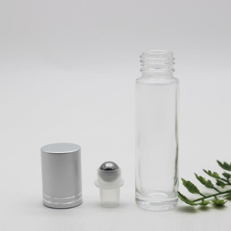 Silver lid +Clear Bottle +Metal Roller