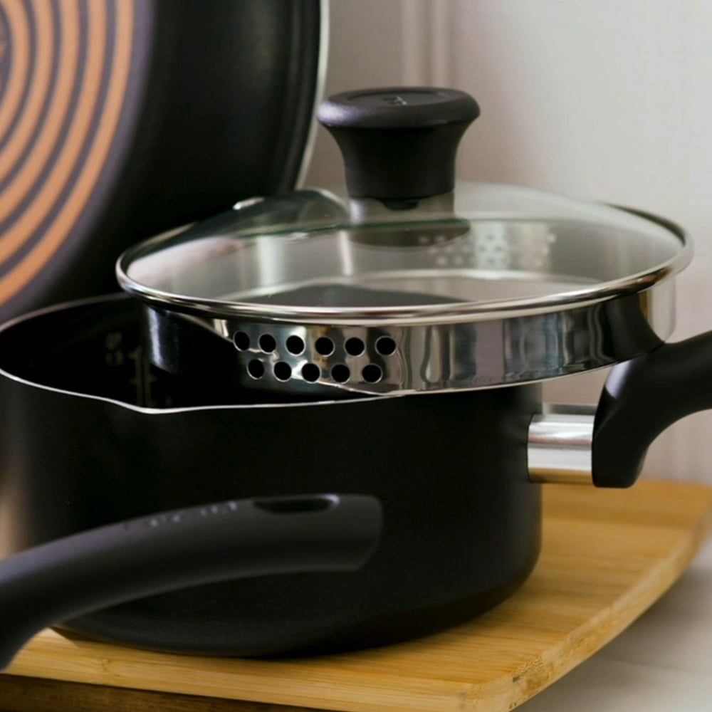  T-fal Initiatives Nonstick Cookware Set 18 Piece Oven Safe 350F  Pots and Pans, Dishwasher Safe Black: Home & Kitchen