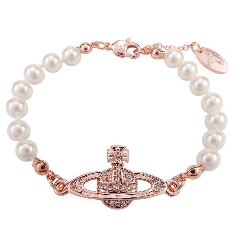 Rose Gold Saturn White Beads Bracelet