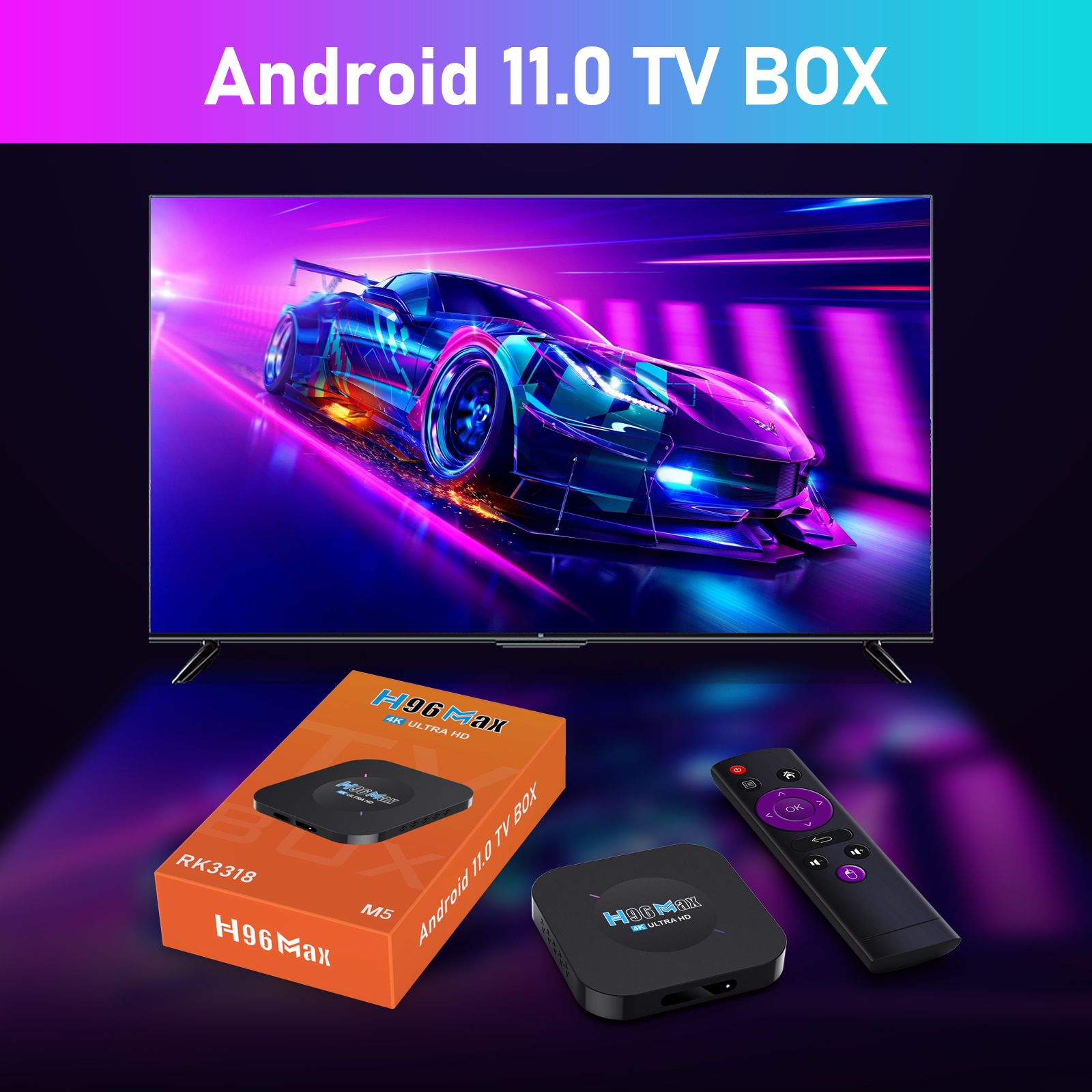 H96 Max-3318 4K Ultra HD Android TV Box , Android 10.0, 4GB+32GB