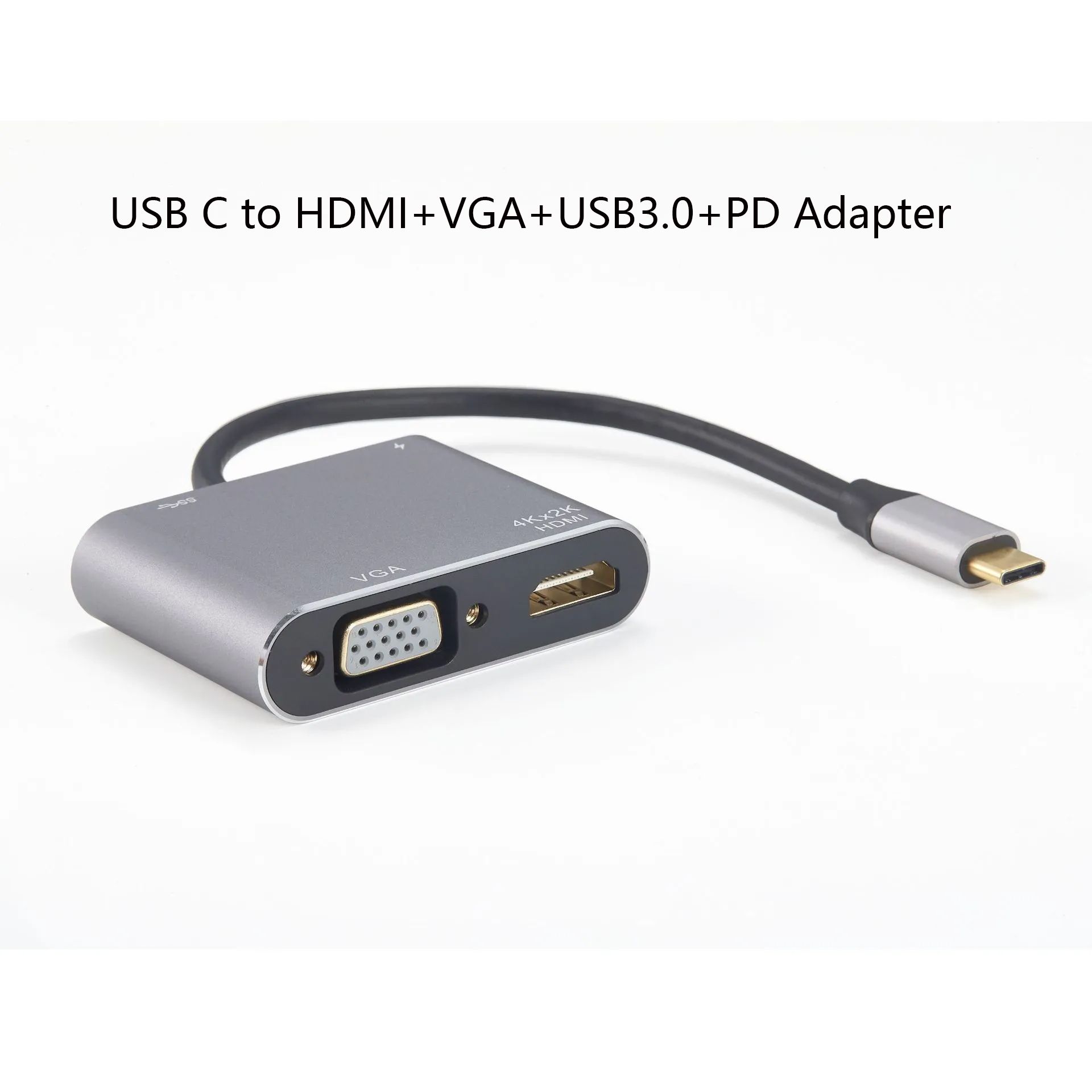 USB C a HDMI+VGA+USB3.0+Adaptador PD