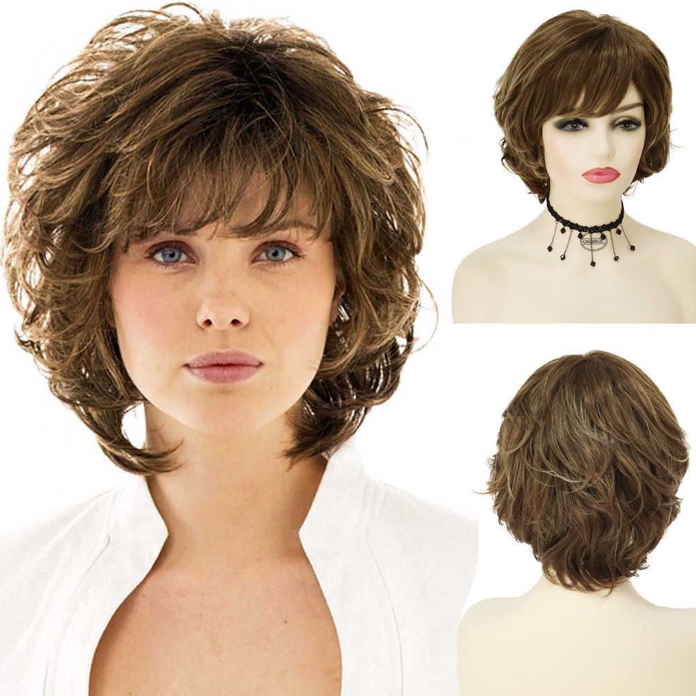 Synthetic Wigs GNIMEGIL Synthetic Brown Curly Wigs For Women Short Hair