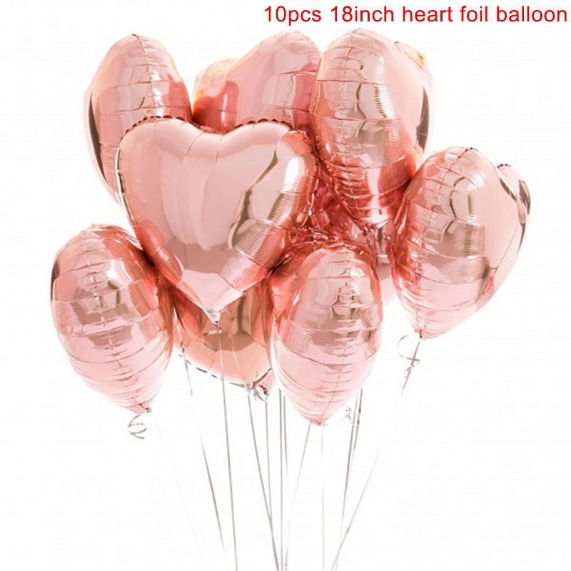 10pcs Rose Gold-18inch-Love Heart