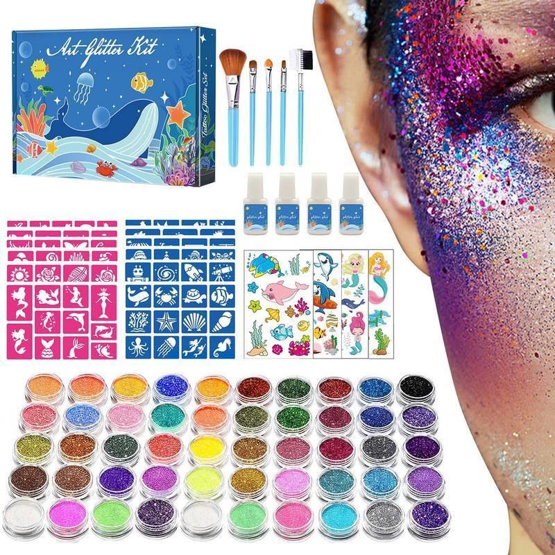 Kit de tatuagem temporária glitter para meninas, conjunto de