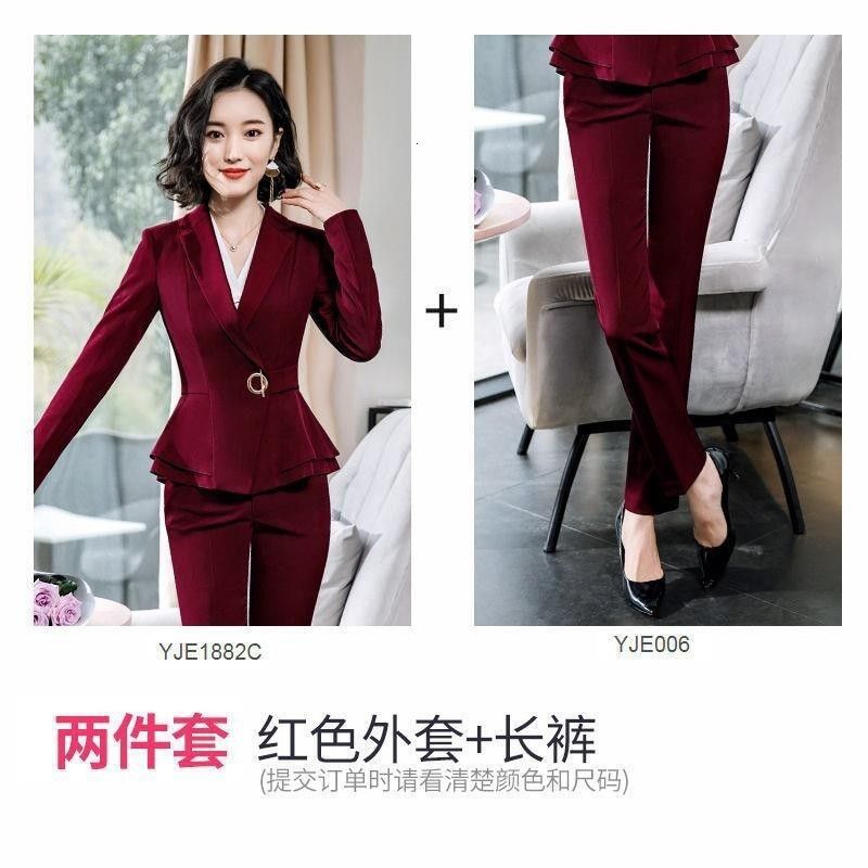 wine red pant suit