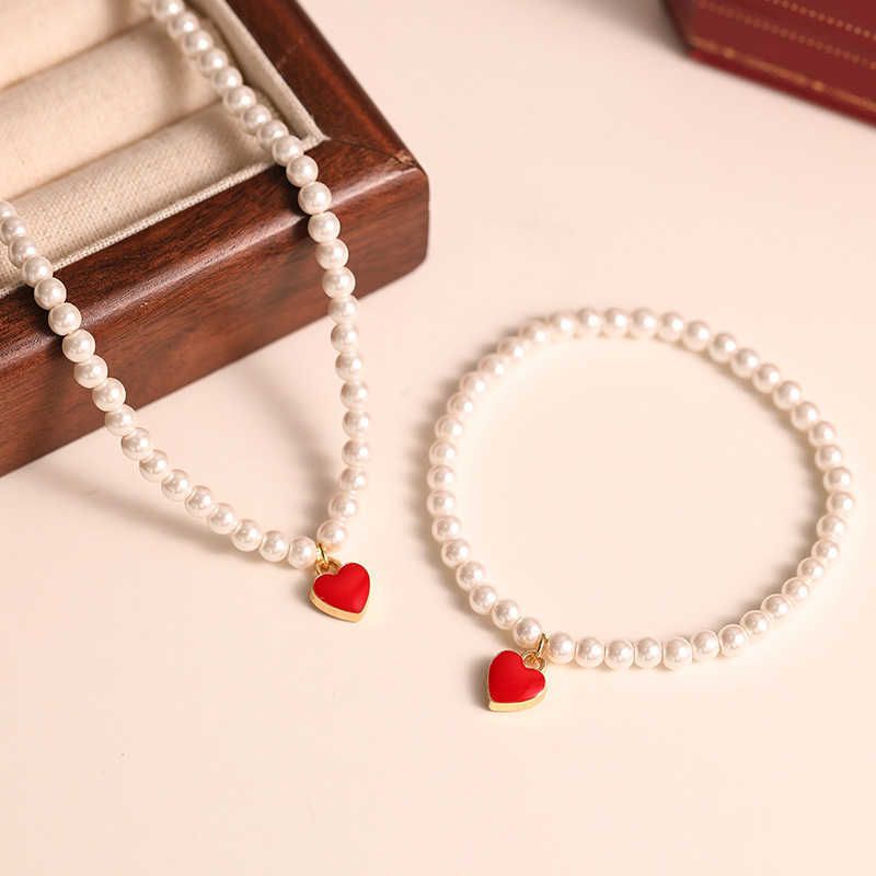 love red pearl necklace bracelet set