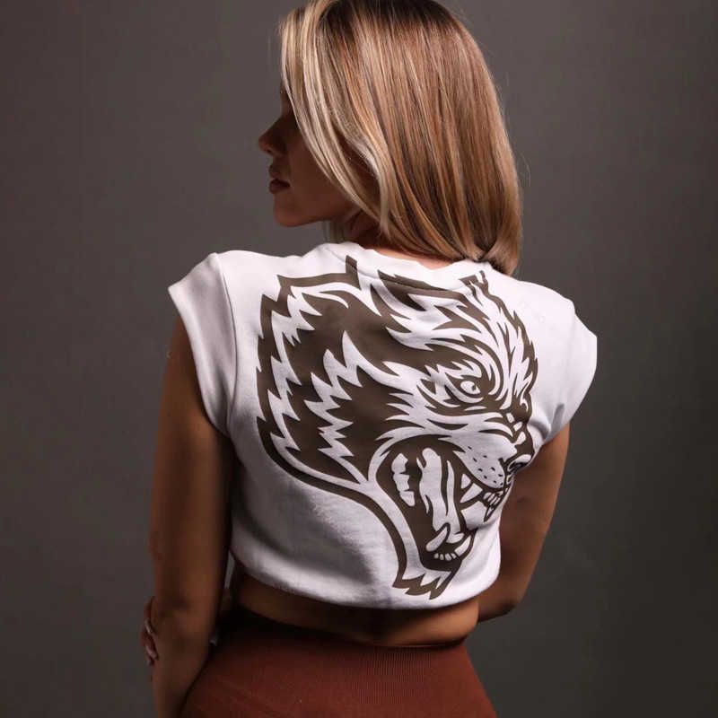 white sleeveless wolf head t-shirt