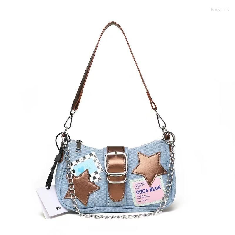 Y2k Star Denim Handbag For Women, Vintage Chain Crossbody Bag