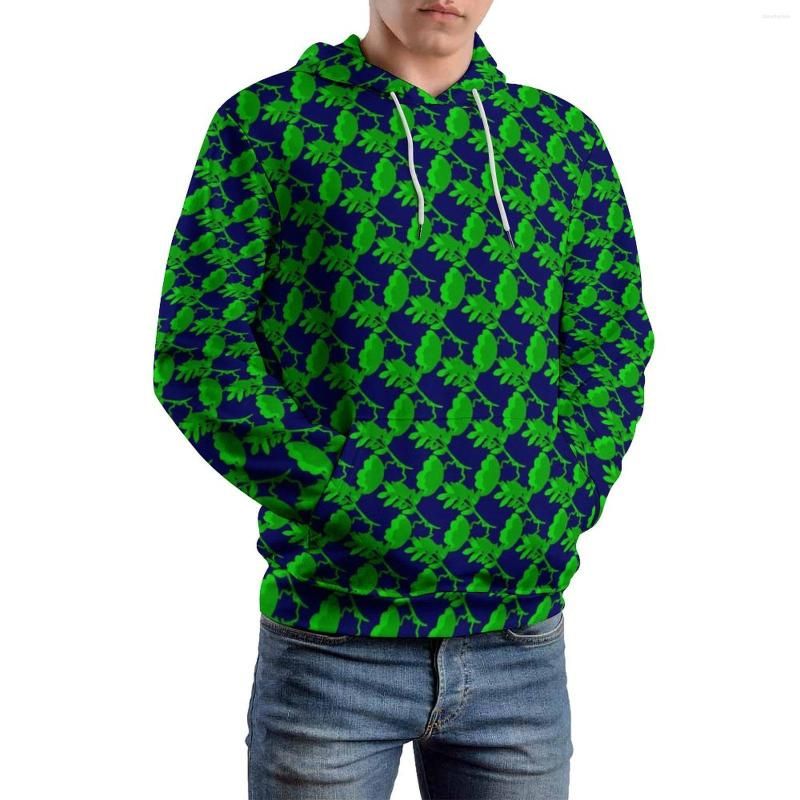 Mens Hoodies Plants Print Casual Male Green Leaves Kawaii Pattern