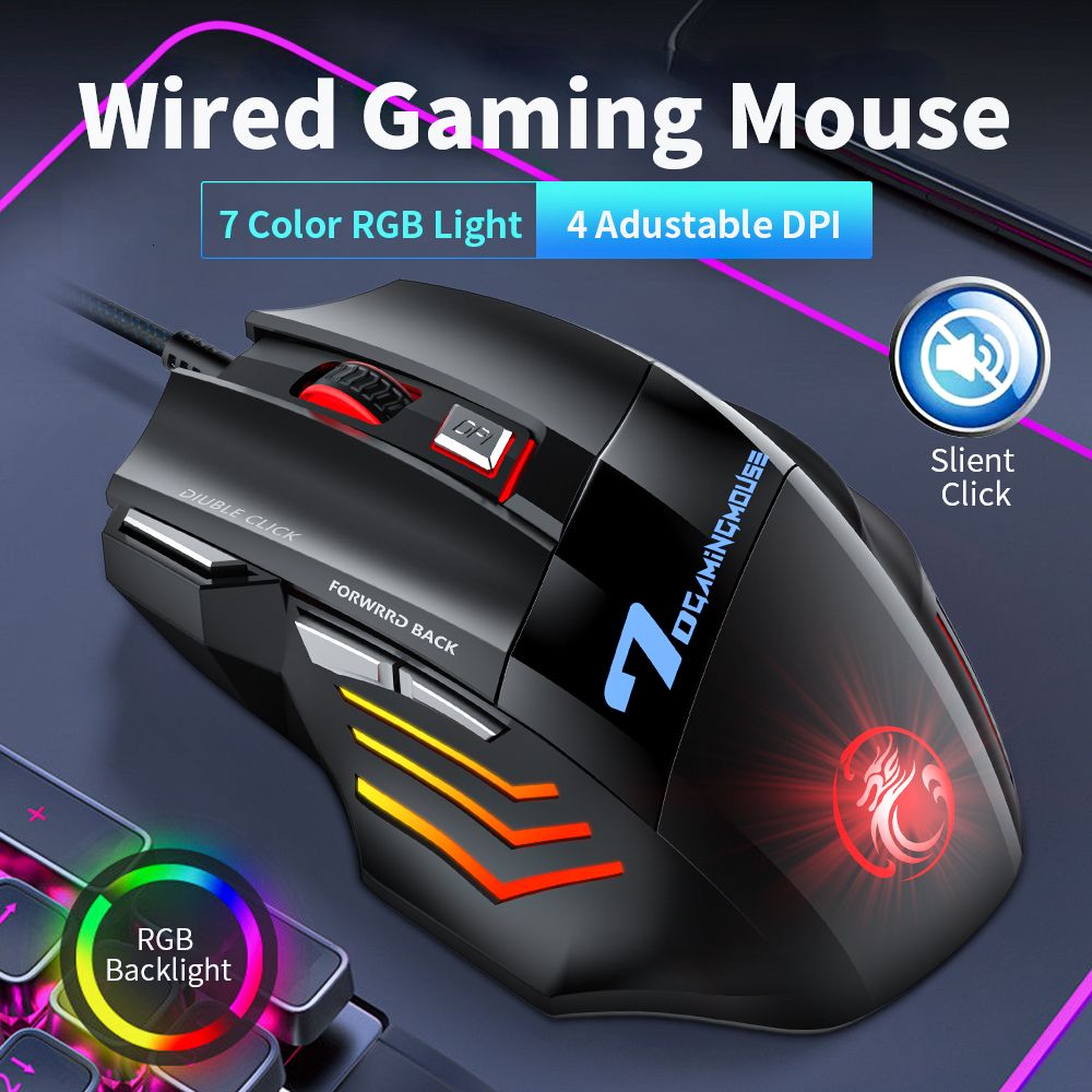 Ergonomic Wired Gaming Mouse LED 5500 DPI USB Computer Mouse Gamer