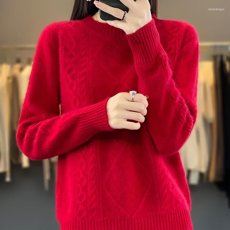 女性用セーターズ衣服メリノウールラウンドネックセーター編みプル