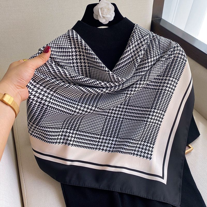 90*90cm Women Scarf Silk Feeling Muffler Handkerchief Rings wrap