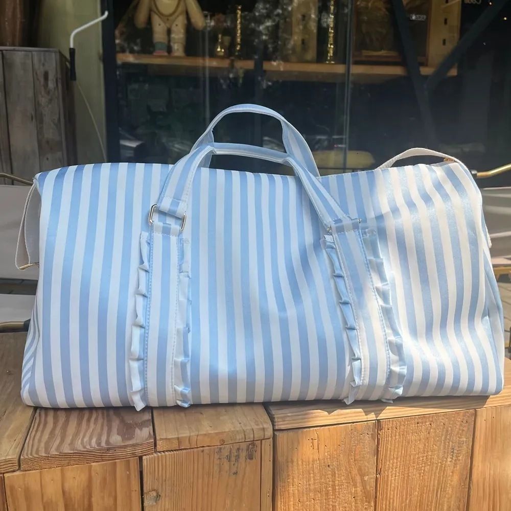 blue duffle bag