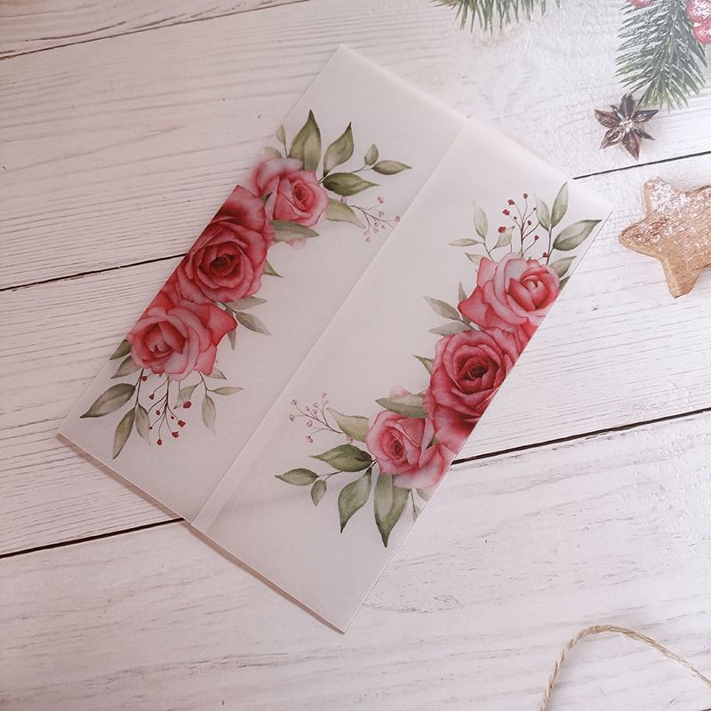 Enveloppe Wrap Fleur Rouge-Vélin