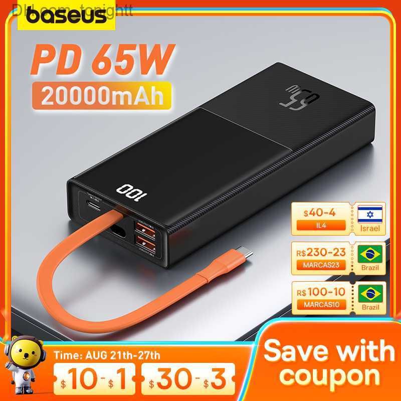 Batterie Externe 20000mAh 65W Charge Rapide USB C BASEUS Power Bank Ecran  LED