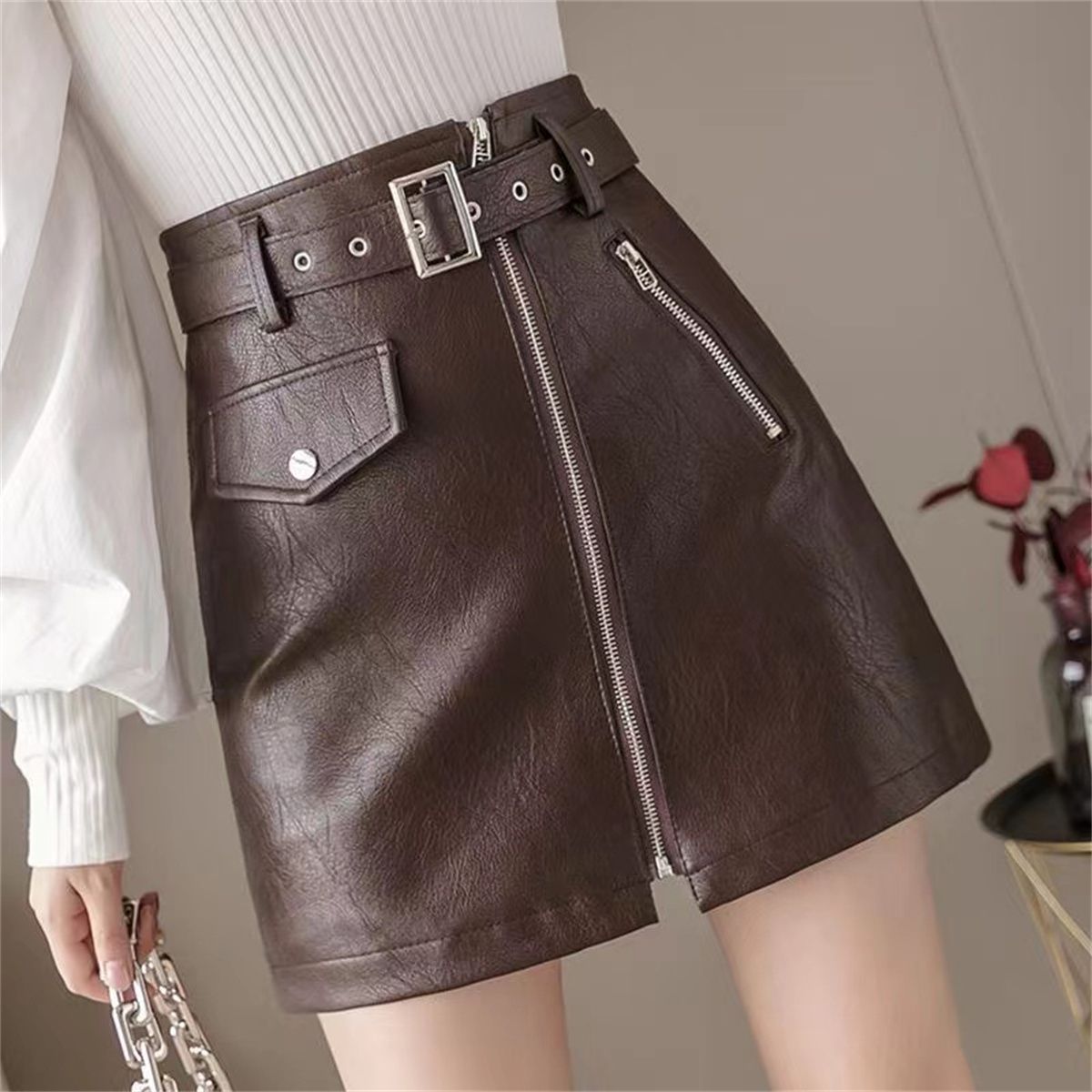 Leather dresses top and skirts