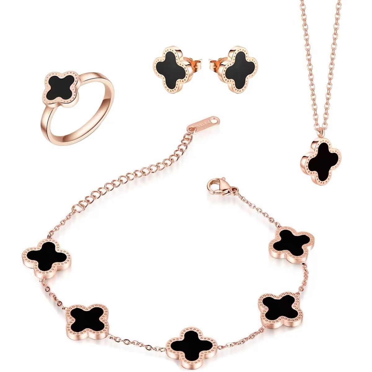 Rose Gold Chain Black Four Piece Set