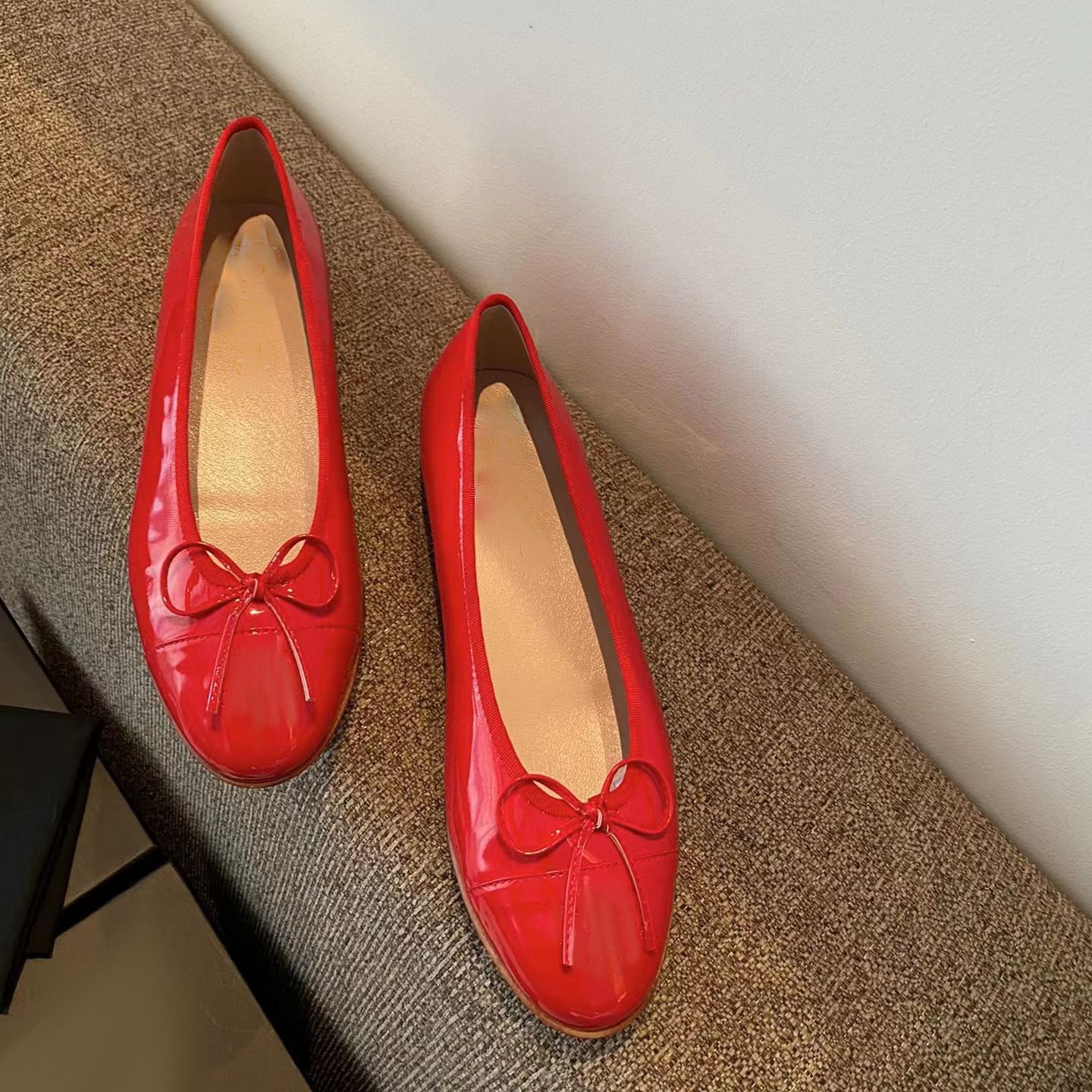 Ballet Flat Black Quilted Velvet Seasonal Genuine Cowhide Leather Women