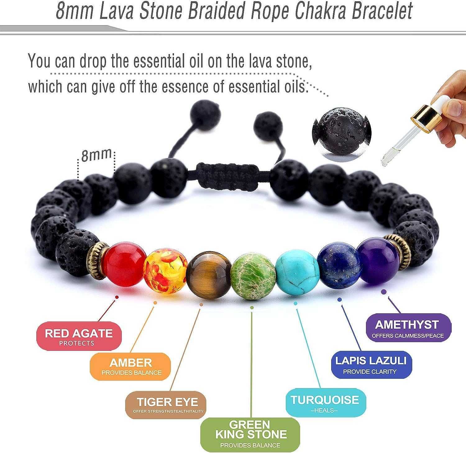 Men and Women 7 Chakras Lava Rock Beads Bracelet 8mm Natural Stone