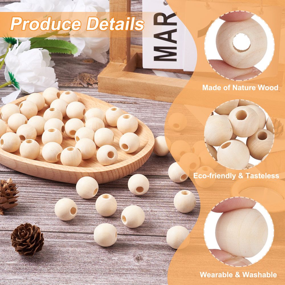 Large Hole Unfinished Wood Beads 10-25mm Antique White Natural Wooden Loose  Spacer Beads Macrame Beads For Jewelry Making DIY