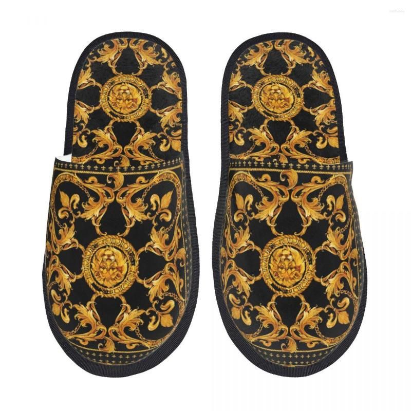 Golden Baroque Rich Luxury Pattern Men's House Slippers Nonslip