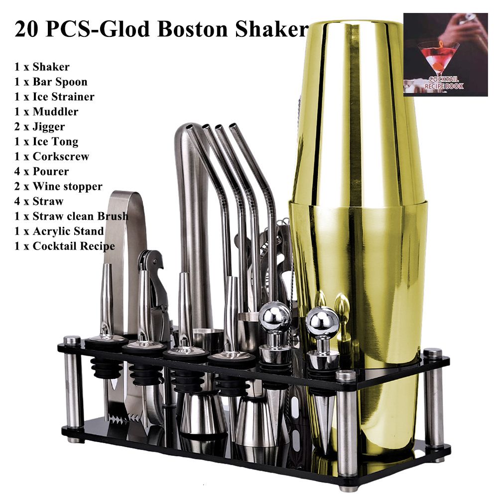 Bartender Kit with Stand, Bar Set Cocktail Shaker Set for Drink Mixing -  Bar Tools: Martini Shaker, Jigger, Strainer, Bar Mixer Spoon, Tongs, Bottle  Opener