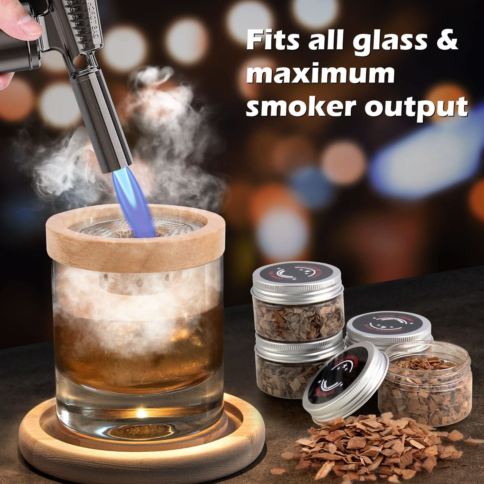 Bar Tools Cocktail Smoker Set Wooden Smoked Wood Hood Whiskey