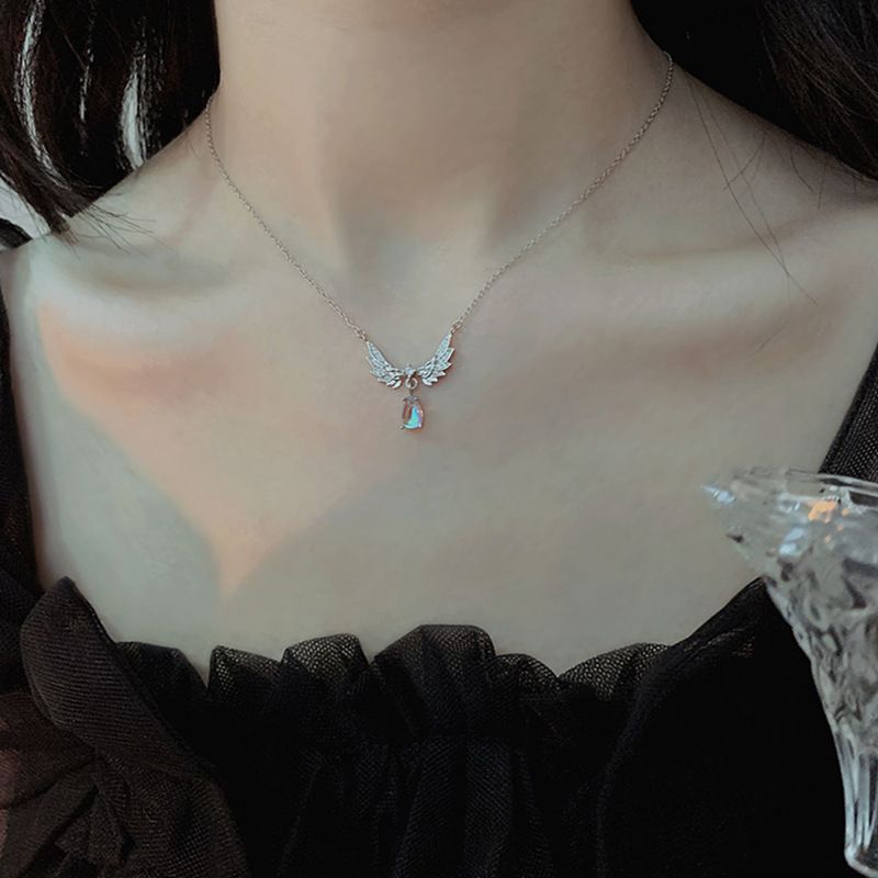 Pendant Necklaces Exquisite And Simple Angel Wing Fashion Elegant Women Water Drop Shaped Zircon Necklace Charm tail_voghion.com