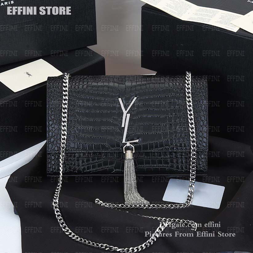 Black Crocodile Silver with tassel