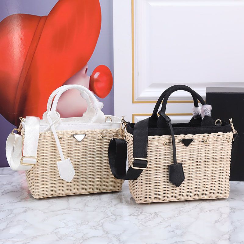 26cm Straw Bag Basket Tote Beach Bag Women Top Handle Handbags