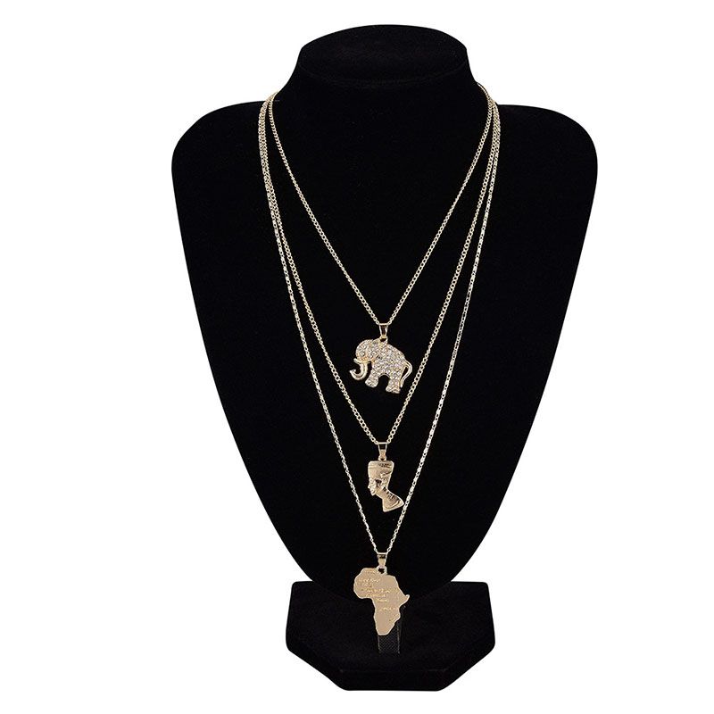 Collane con ciondolo 3 pezzi/set collana vintage in metallo elefante piramide antica mappa egizia gioielli per donne punk choker_voghion.com